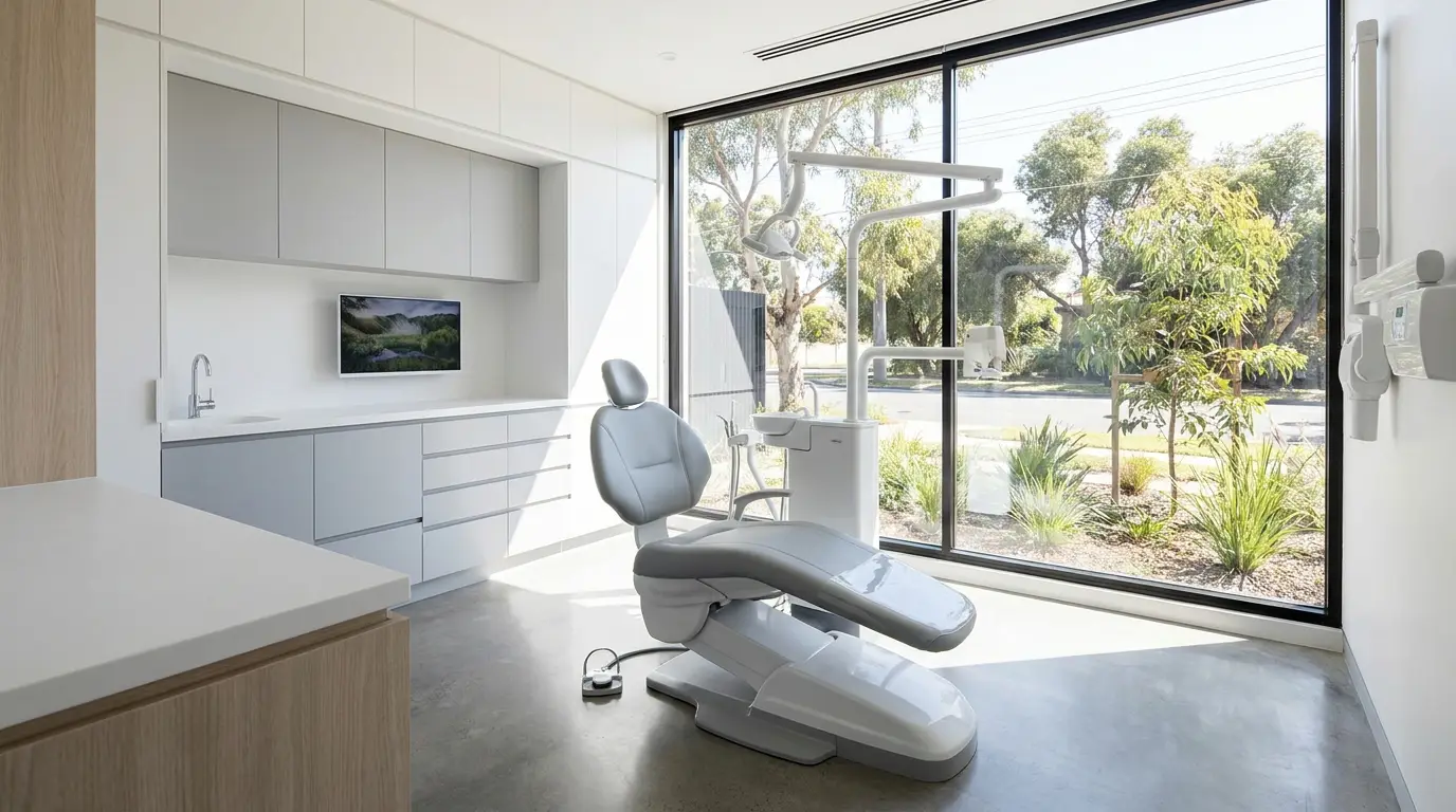 Modern Australian dental surgery treatment room with natural light