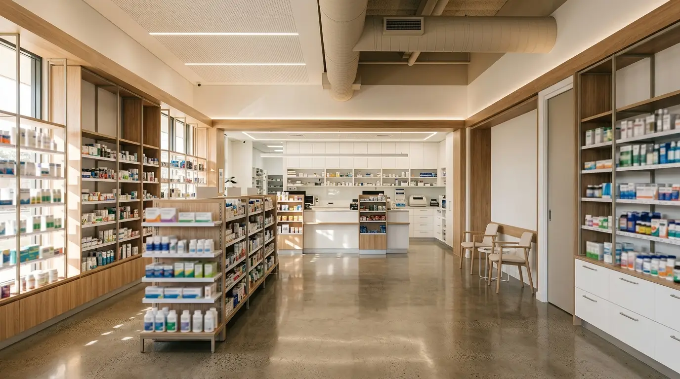 Bright modern community pharmacy interior in Queensland